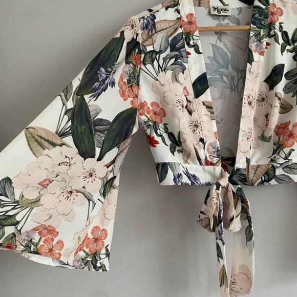 Show Me Your MuMu Tropical Floral Blouse with Tie Front - Picture 3 of 5